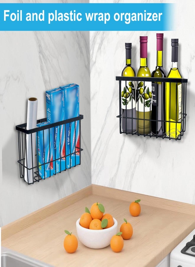 FHJP Cabinet Door Organizer Basket 2 Pack, Foil and Plastic Wrap Organizer with 2 Sponges, Lid Organizers Inside Cabinet, Metal Basket for Kitchen Organizers and Storage, Utility, Black (Medium,Large) - Image 2